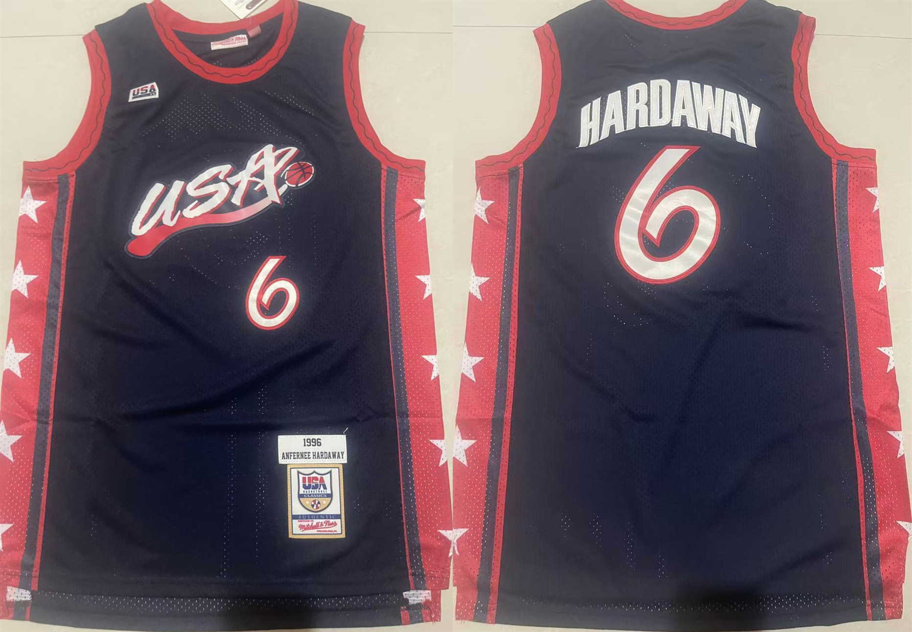 Men's USA Basketball #6 Anfernee Hardaway Navy Stitched Jersey